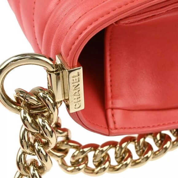 Boy Chanel Pink Lambskin Chevron Medium Double Chain Shoulder Bag 57075 - Picture 5 of 11